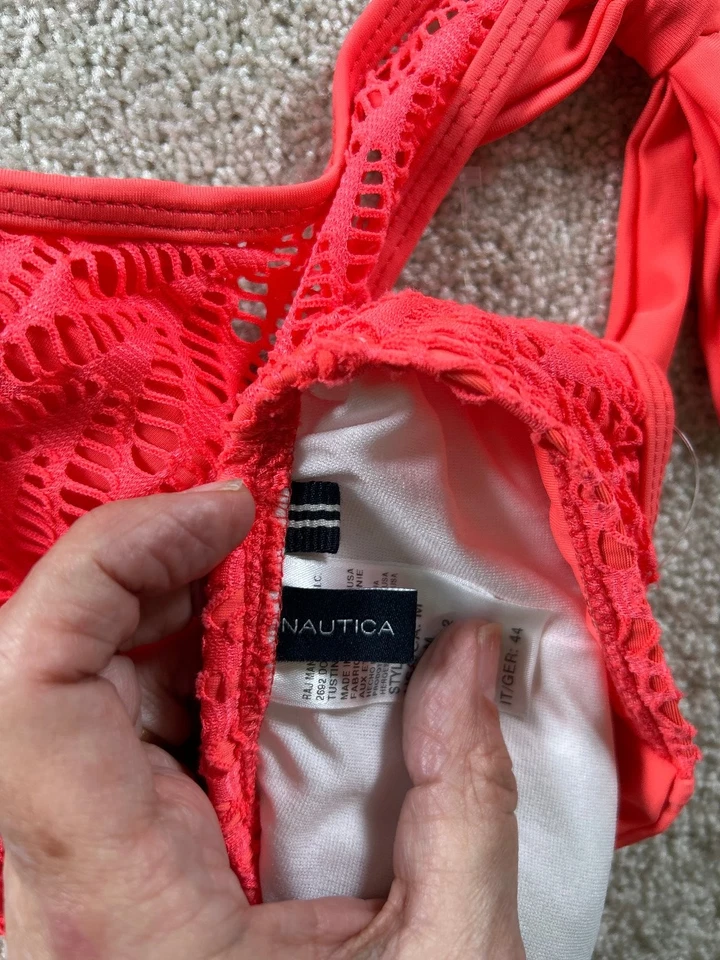 Traje de baño para mujer Nautica halter top mediano coral ganchillo nailon Foto 3 de 4