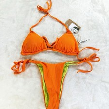 BERLOOK Bikini Set Reversible Orange/Lime Green Medium Top Small Bottoms