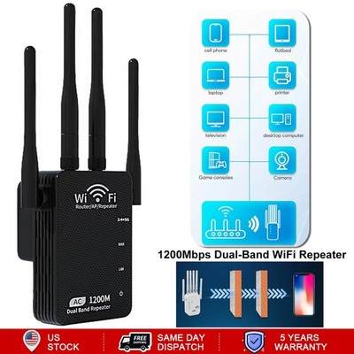 1200Mbps 5GHz/2.4GHz Extender Repeater Wireless Amplifier Router Signal Booster