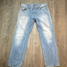 Diesel Regular Straight Light Blue Cotton Denim Jeans Button Logo 5-Pocket