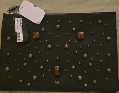 Dolce & Gabbana Black Studded Zip Clutch Gold Hardware Original Dust Bag