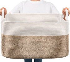 Large Woven Blanket Basket, 21.6" X 14.9" X 11.8" Storage Baskets for Organiz...