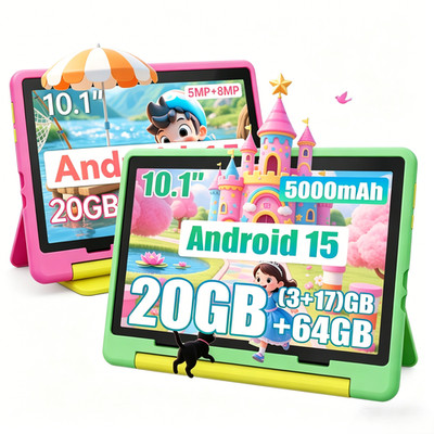 Kids Tablet 10'' Android 15 Tablet for Kids,Octa Core 20GB+64GB Green & Pink
