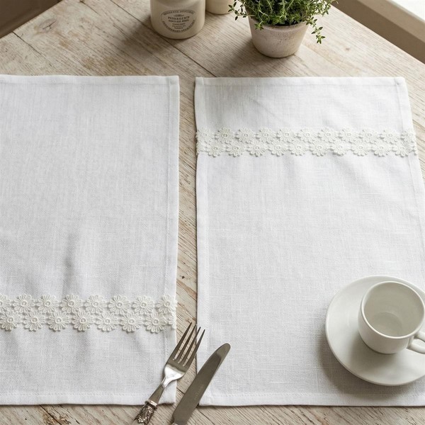 Platzmatte Platzset Tischset Creme 45X30 Leinen Optik Spitzenborte 2Er Set-image