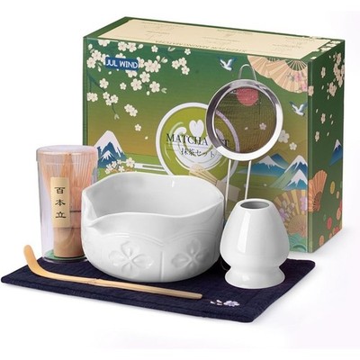Matcha Bowl Set Cherry Blossom Chasen Bamboo Scoop Sifter Whisk Holder Tea Cloth