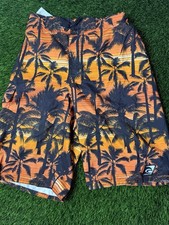 Boys Laguna Swim Trunks Size L 14/16 Orange Black Palm Tree Board Shorts