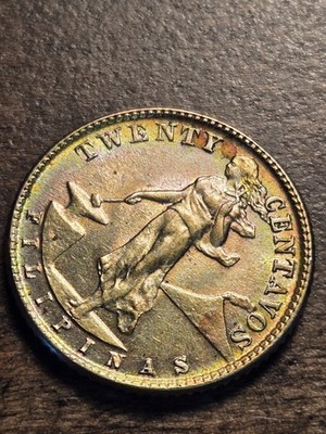 1944-D Philippines 20 Centavos .75% Silver Toned Coin- BU!!