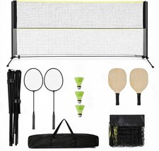 16.8 Ft Portable Pickleball Badminton Net Combo, Adjustable Height Sports Set