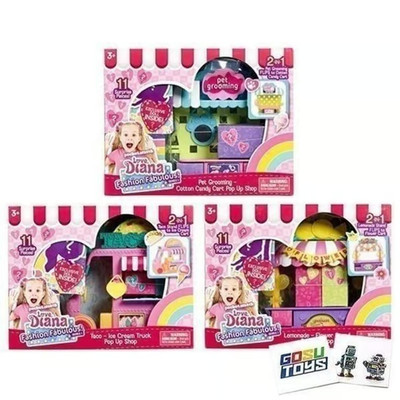 Love, Diana Fashion Fabulous Playset (3 Pack) Pop Up Shops Lemonade, Taco, Pet