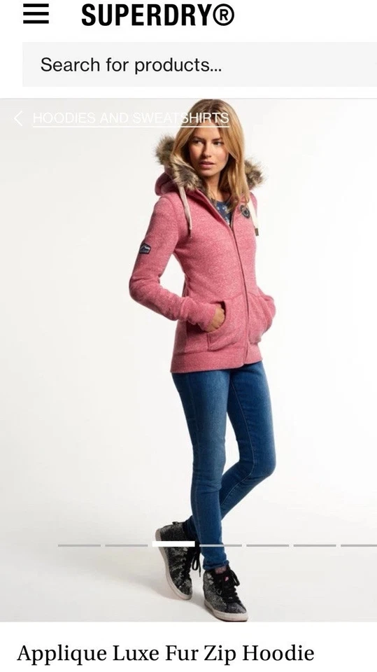 Superdry Mujer Sudadera con Capucha - Talla M - Rosa Cremallera Informal Piel Sintética Capucha Algodón Suéter Foto 3 de 4