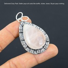 Heart Chakra Rose Quartz Gemstone 925 Sterling Silver Elegant Pendant Jewelry
