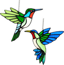 2 Packs Hummingbird Stained Glass Window Hanging Suncatchers 6 Inch Handmade NEW