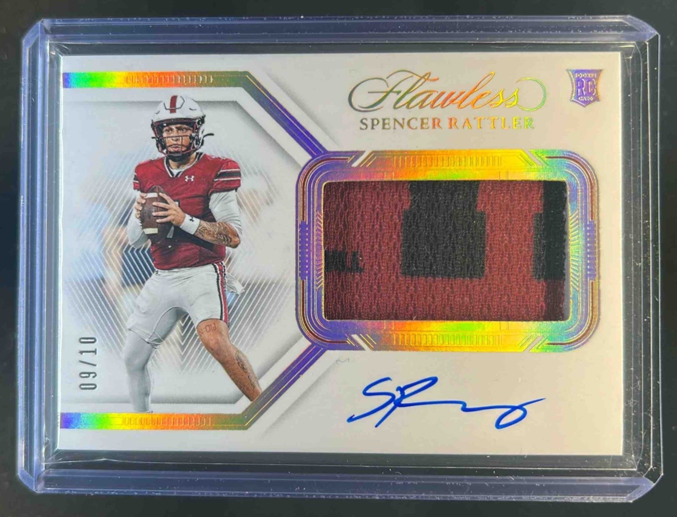 Spencer Rattler Panini National Treasures Collegiate Flawless Rookie Patch Autographs #155 Vertical-Gold