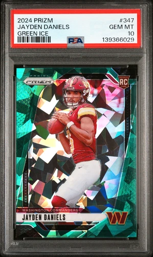 JAYDEN DANIELS 2024 PRIZM GREEN ICE ROOKIE RC #347 PSA 10 GEM MINT! COMMANDERS!