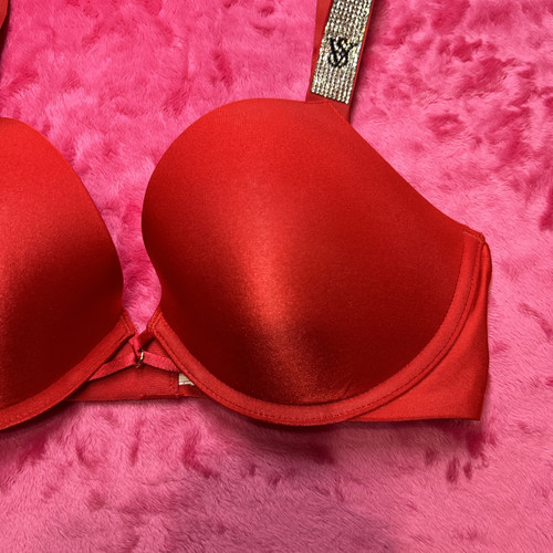 Soutien gorge push-up très sexy Victoria’s Secret 32D couleur rouge bretelles éblouies NEUF - Photo 3/21