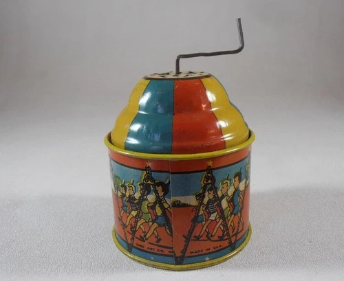 Vtg Ohio Arts Tin Litho Wind Up Toy Music Box Circus Parade Drum Works Fine