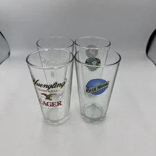Lot of 4 Beer Pint Glasses 6" Blue Moon, Brooklyn Brewery, Michelob Ultra, Yueng