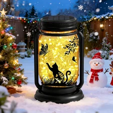 Cat Solar Lanterns, Outdoor Hanging Solar Lantern with Stake, Christmas Birthday