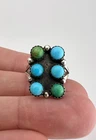 Vintage Zuni Sterling Silver Snake Eye's Turquoise Cluster Long Women's Ring