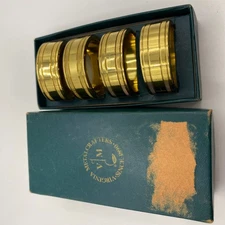 Vintage Virginia Metalcrafters Solid Brass Napkin Rings Set Of 4 Original Box