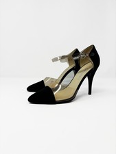 Chanel Black Satin Ankle Strap Pointed Toe Pumps SS13 Archival Runway 38