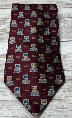 Men's VTG New Millennium Neck Tie -US Historical Society 100% Silk 2000 Computer
