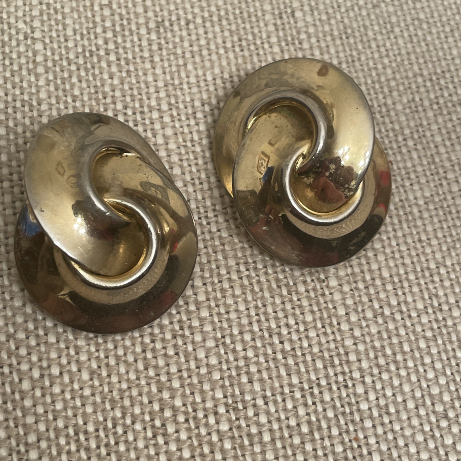 Gold Tone 80s Swirl Knot Link Chunky Big Vintage Clip On Earrings Retro