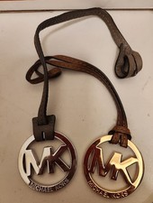 Lot Michael Kors MK Gold Silver Bag Charm Hang tag Brown Gray Leather Strap