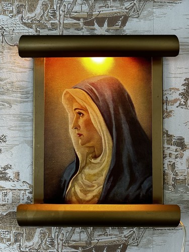 Vintage Mid Century Modern Lighted Litho / Lithograph of Mary Christian/Catholic - Picture 2 of 6