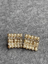Vintage Faux Pearl Clear Rhinestone Goldtone Shoe Clips 5/8 inch