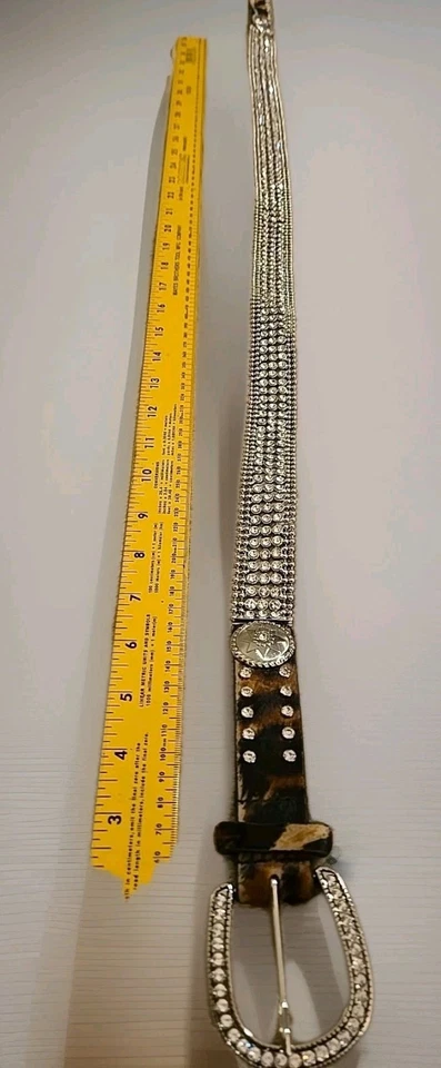 水钻女式装饰西部棕色银色皮革装饰腰带 L 44-46 — 第 2/4 张图片