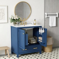 30 inch Large Storage Bathroom Vanity Set Blue Long Lasting Vanity With Sink