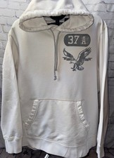 Y2K American Eagle Hoodie Mens 2XL White Grey Pullover Graphic Vintage Preppy