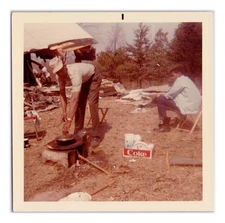 Cooking Outdoors After House is Destroyed - Vintage 1970s Snapshot - Disaster