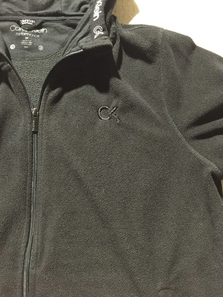 Calvin Klein Performance Fleece Full Zip Plus Size 2X Black Hooded Pockets Logo - Image 4 of 4