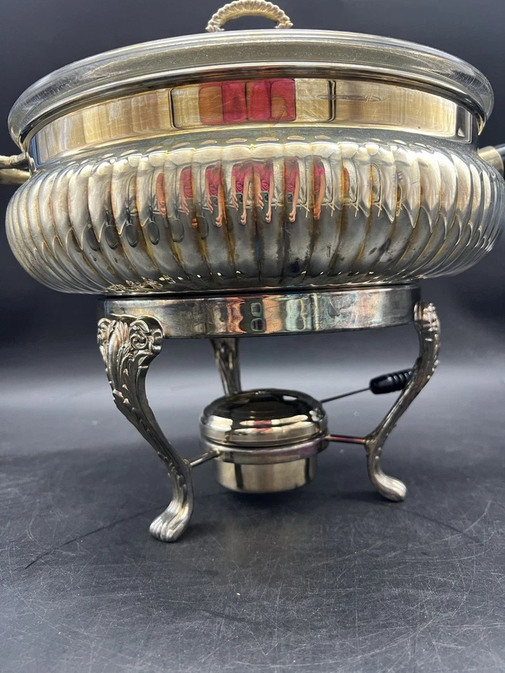 SHEFFIELD SILVERPLATE CHAFING DISH W/ STAND & STERNO RARE Beautiful Piece S-925 - Image 2 of 4