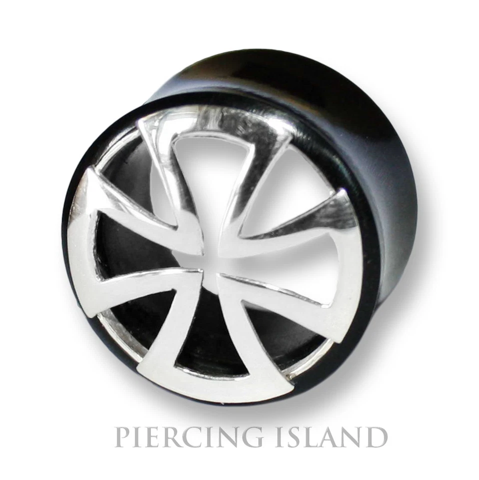 4 - 22mm Eisernes Kreuz HORN SILBER Flesh Tunnel Ear Plug Ohr Piercing 291 - Bild 1 von 1