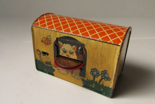 Vintage 50s rare tin toy money Mechanical bank dog house - 第 5/7 張圖片