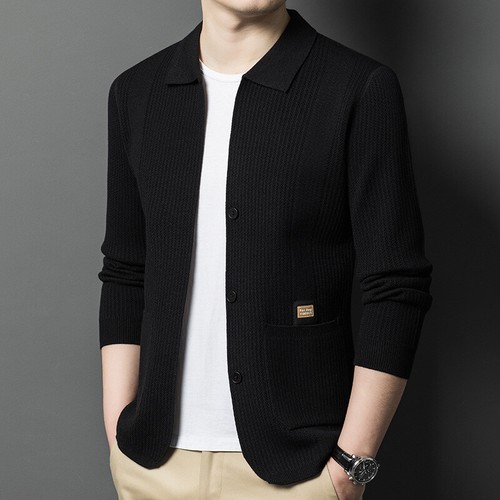 Cardigan maglia uomo giovane maglione cappotto casual tinta unita maglia outwear - Foto 18 di 20