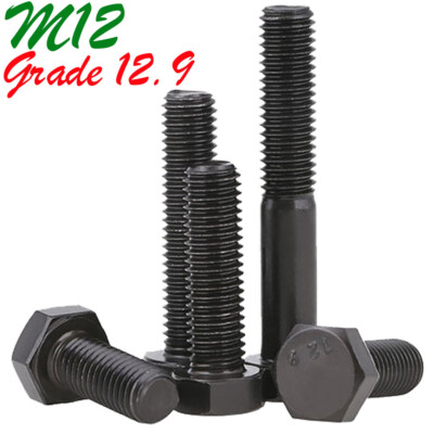 M12 1.75 Grade 12.9 Alloy Steel Hex Head Bolts Hexagon Screws Black Oxide DIN933