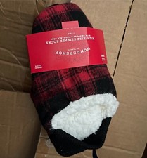 Wondershop Red Black Buffalo Plaid Faux Sherpa Lined Unisex Slippers Size S/M