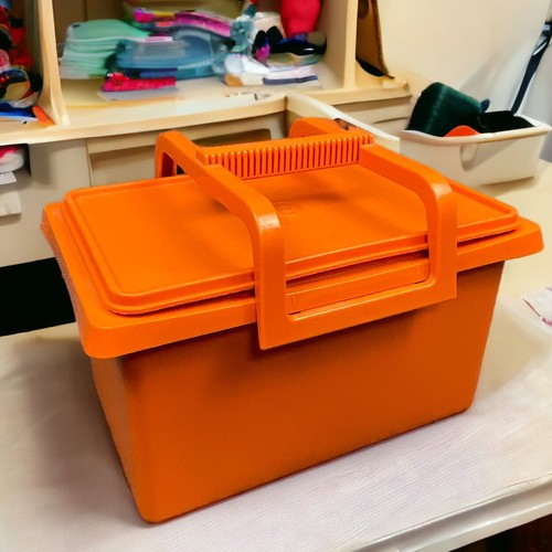 Vintage Tupperware Stow N Go Tote 1431 Craft Picnic Mod Orange 1970s