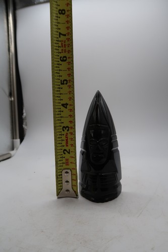 Vtg Black Onyx Obsidian Jet Carved Statue Aztec Mayan Stone Obelisk Tiki 4.5" - Picture 9 of 14