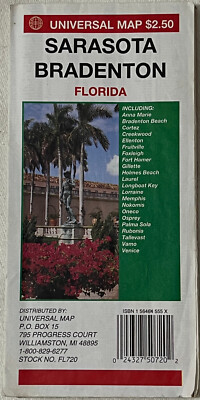 VINTAGE ROAD MAP, SARASOTA BRADENTON FLORIDA, UNIVERSAL MAP 1993