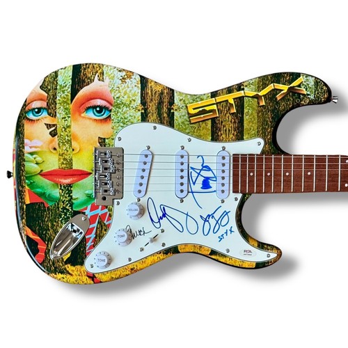 Styx Signed Guitar Custom Graphics PSA COA Tommy Shaw Dennis DeYoung Panozzo +1