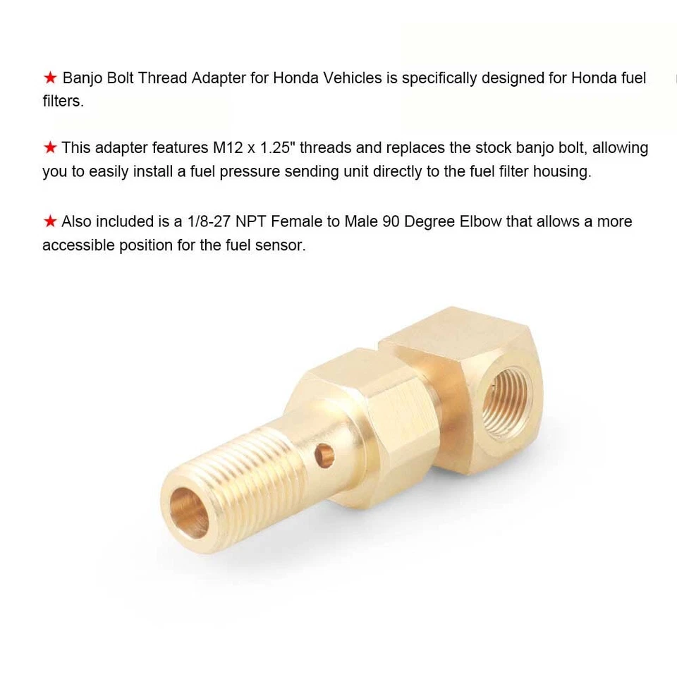 Manómetro de presión de combustible M12 x 1,25 a 1/8-27 NPT para Honda Civic Banjo adaptador de perno Foto 4 de 4