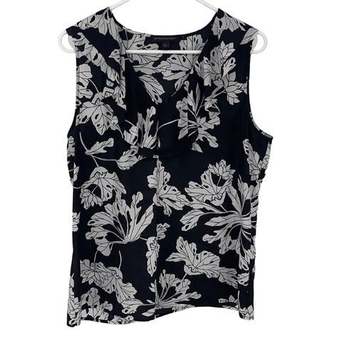 Banana Republic Womens Floral Print Blouse Top Sleeveless Black White Size Large - Picture 1 of 7