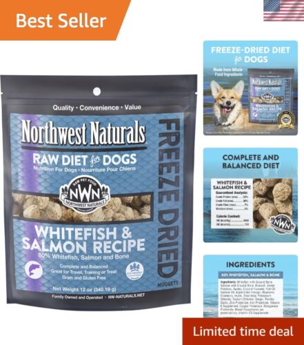 High-Protein Raw Dog Food - Human-Grade Freeze-Dried Salmon & Whitefish - 12 Oz