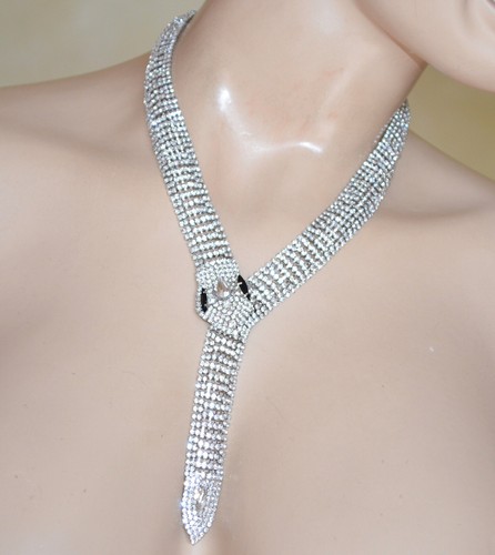 Collana donna girocollo serpente collier semi rigido strass cristalli neri UX39 - Foto 2 di 7