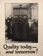Receptor de radio RCA Radiola 1925 gabinete caoba fina muebles anuncio impreso